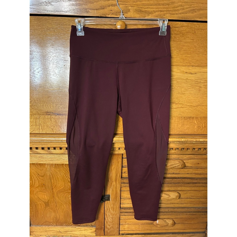 Old Navy Active Athleisure High Rise Go-Dry Leggings Mesh Panel Burgundy Yoga